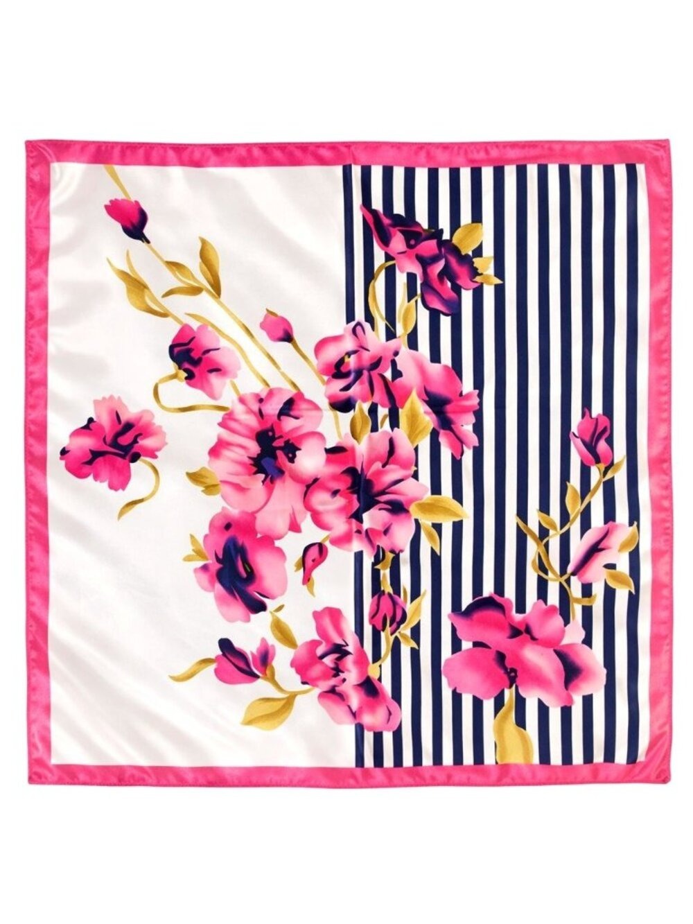 Spring Blossom Floral Stripe Satin Scarf 20x20 Hair Neck Head Wrap